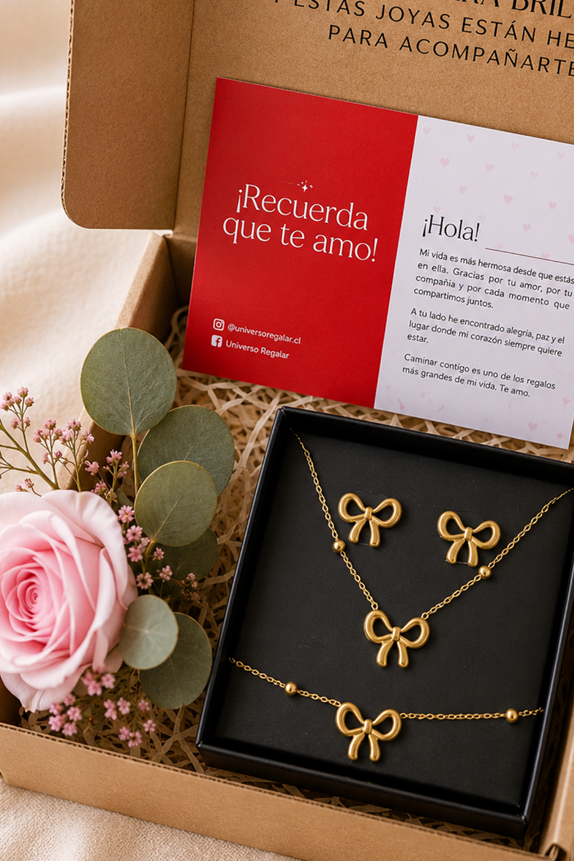 Set 8: Conjunto Lazo  Aretes + Collar + Pulsera