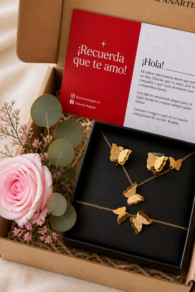 Set 7: Conjunto Mariposa Aretes + Collar + Pulsera
