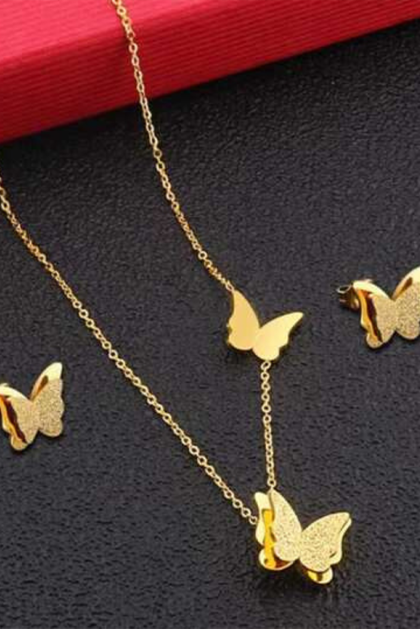 Set 7: Conjunto Mariposa Aretes + Collar + Pulsera