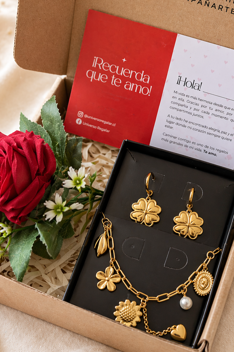 Set 2: Aretes Trebol + Collar Bianca